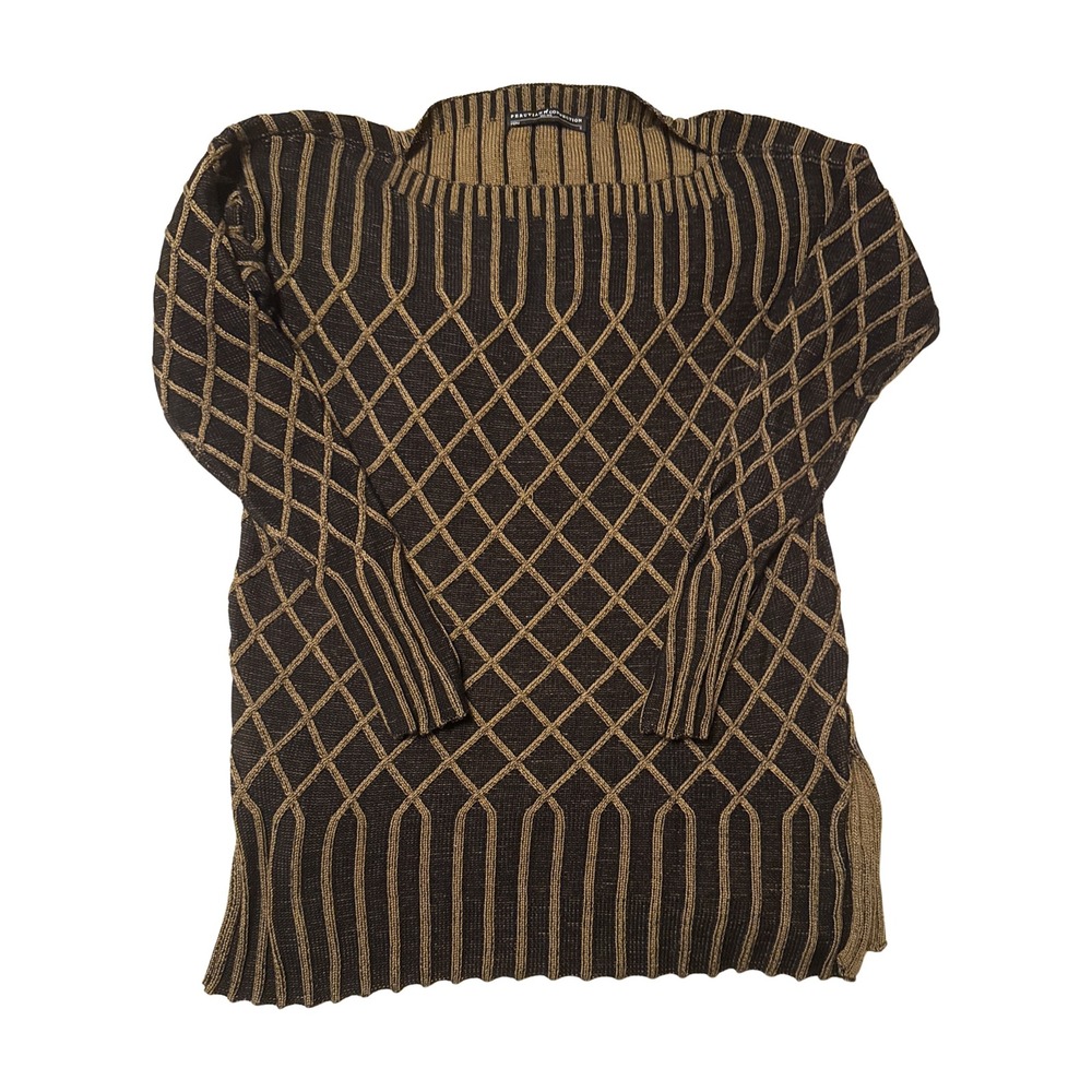 Peruvian Connection Brown Bronze Diamond Knit Boat Neck Tunic Sweater Small S